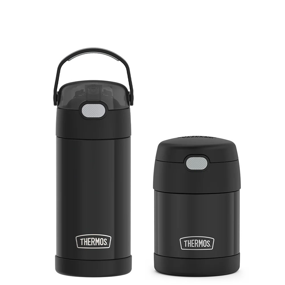 12oz FUNtainer® Water Bottle & 10oz Food Jar Bundle - Matte Black