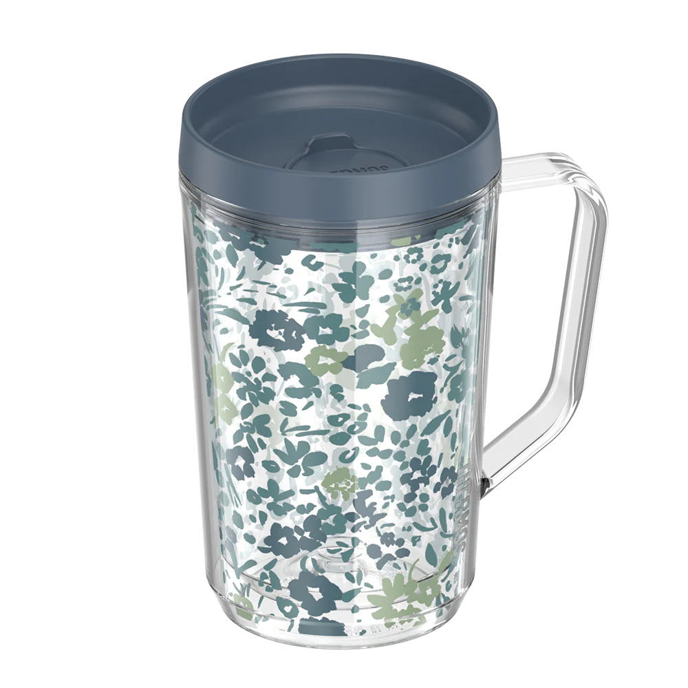 16oz Double Wall Desk Mug Blue Floral