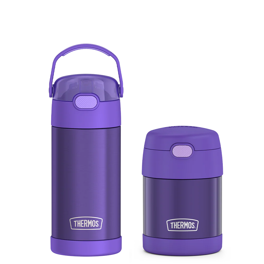 12oz FUNtainer® Water Bottle & 10oz Food Jar Bundle - Purple
